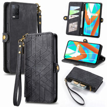 For Realme V13  5G / 8 5G Geometric Zipper Wallet Side Buckle Leather Phone Case(Black)