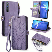 For Realme 6 Geometric Zipper Wallet Side Buckle Leather Phone Case(Purple)