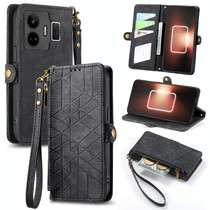 For Realme GT NEO 5 Geometric Zipper Wallet Side Buckle Leather Phone Case(Black)