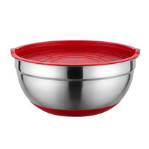 26cm With Colorful Silicone Bottom & Lid Salad Bowl Stainless Steel Thickened Basin(Color Random Delivery)