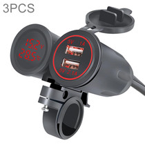 3 PCS Dual USB 3.1A Car Charger 9-30V with Temperature Voltage Holder(Red Light)