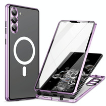 For Samsung Galaxy S22 5G HD Full Cover Magsafe Magnetic Metal Tempered Glass Phone Case(Purple)