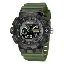 SMAEL 8081 Multifunctional Waterproof Luminous Numeric Digital Dual Display Outdoor Sports Watch(Army Green)