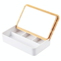 Jewelry Storage Box Bamboo Lid Compartment With Mirror Cosmetic Box(White)