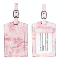 Marbled PU Leather Luggage Tag Oil Edge Sewing With Metal Hardware Buckle(Pink)
