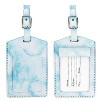 Marbled PU Leather Luggage Tag Oil Edge Sewing With Metal Hardware Buckle(Blue)