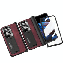 For OPPO Find N2 Integrated Napa Pattern All-inclusive Magnetic Phone Case with Hinge(Wine Red)