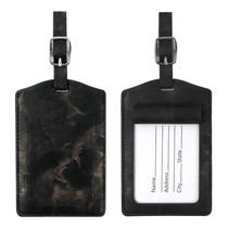 Marbled PU Leather Luggage Tag Oil Edge Sewing With Metal Hardware Buckle(Black)