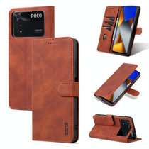 For Xiaomi Poco X4 Pro 5G AZNS Skin Feel Calf Texture Flip Leather Phone Case(Brown)