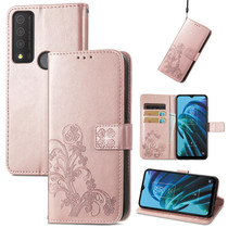 For TCL 30 XE 5G Four-leaf Clasp Embossed Buckle Leather Phone Case(Rose Gold)