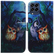 For Samsung Galaxy M33 5G Coloured Drawing Leather Phone Case(Oil Painting Owl)