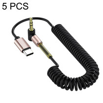 5PCS Type-c/USB-c to 3.5mm Male Elbow Spring Car Audio Adapter Cable, Cable Length: 1.5m(Black)