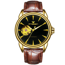 FNGEEN 8813 Multifunction Automatic Men Mechanical Watch(Brown Leather Gold Black Surface)