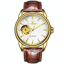 FNGEEN 8813 Multifunction Automatic Men Mechanical Watch(Brown Leather Gold White Surface)