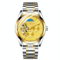 FNGEEN 8832-1 Six-hand Skeleton Automatic Mechanical Watch(Gold Belt Yellow Surface)