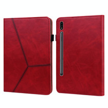 For Samsung Galaxy Tab S7+ T970 / S7 FE T730 Solid Color Embossed Striped Leather Tablet Case(Red)