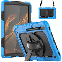 For Samsung Galaxy Tab S8 11 inch SM-X700 Silicone + PC Tablet Case with Shoulder Strap(Light Blue+Black)