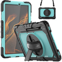 For Samsung Galaxy Tab S8 11 inch SM-X700 Silicone + PC Tablet Case with Shoulder Strap(Black+Light Blue)