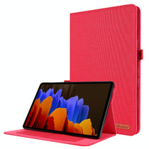 For Samsung Galaxy Tab S8 Ultra Horizontal Flip Fabric Leather Tablet Case with Card Slots & Holder(Red)