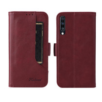 For Samsung Galaxy A50 Dual Buckle Card Wallet Calf Leather Phone Case(Wine Red)