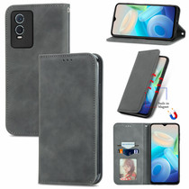 For vivo Y76s Retro Skin Feel Magnetic Flip Leather Case(Grey)