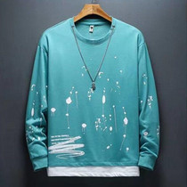 Fake Two-piece Crew-neck Long-sleeve T-shirt (Color:Sky Blue Size:120)