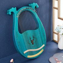 Wooden Mahogany Lyre Harp Beginner Musical Instrument, Style: 16 String Classical Deer Light Blue