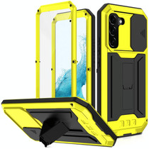 For Samsung Galaxy S22 5G R-JUST Sliding Camera Metal + Silicone Holder Phone Case(Yellow)