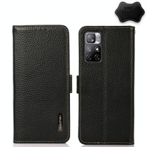 For Xiaomi Redmi Note 11 KHAZNEH Side-Magnetic Litchi Genuine Leather RFID Phone Case(Black)