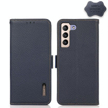 For Samsung Galaxy S22 5G KHAZNEH Side-Magnetic Litchi Genuine Leather RFID Phone Case(Blue)