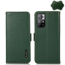 For Xiaomi Redmi Note 11 KHAZNEH Side-Magnetic Litchi Genuine Leather RFID Phone Case(Green)