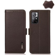 For Xiaomi Redmi Note 11 KHAZNEH Side-Magnetic Litchi Genuine Leather RFID Phone Case(Brown)