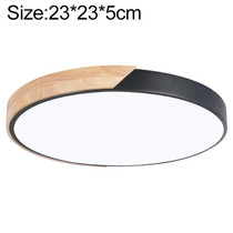 Wood Macaron LED Round Ceiling Lamp, 3-Colors Light, Size:23cm(Black)