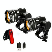 7602 LED USB Charging Telescopic Zoom Bicycle Front Light, Specification: 2 Headlight + 056 Taillight