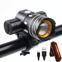 7602 LED USB Charging Telescopic Zoom Bicycle Front Light, Specification: Headlight +11034 Taillight