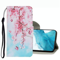 For Samsung Galaxy S22 5G Coloured Drawing Pattern Leather Phone Case(Cherry Blossoms)