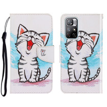 For Xiaomi Redmi Note 11 Global 3D Colored Drawing Horizontal Flip Leather Phone Case(Red Mouth Cat)