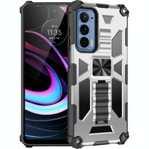 For Motorola Edge (2021) Armor Shockproof TPU + PC Magnetic Protective Phone Case with Holder(Silver)