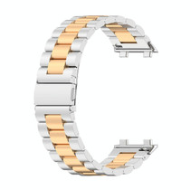 For OPPO Watch 2 46mm Stainless Steel Three-beads Watch Band(Silver Rose Gold)