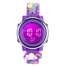 JNEW A380-86664 Children Cartoon 3D Happy Small Elephant Alarm Waterproof Sports LED Digital Watch(Dark Purple)