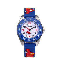 JNEW 6811-20076 Children Waterproof Cartoon 3D Fire Truck Car Silicone Strap Quartz Watch(Blue)