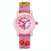 JNEW A335-20082 Children Cartoon 3D Butterfly Waterproof Time Cognitive Silicone Jelly Strap Quartz Watch(Loose Powder Pink)