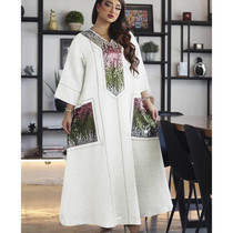 Women Sequin Embroidered Robe Dress (Color:White Size:M)