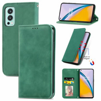 For OnePlus Nord 2 Retro Skin Feel Business Magnetic Horizontal Flip Leather Case with Holder & Card Slots & Wallet & Photo Frame(Green)