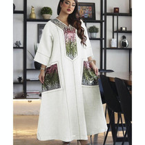 Women Sequin Embroidered Robe Dress (Color:White Size:XL)