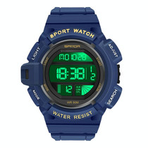 SANDA 2106 LED Digital Display Luminous Alarm Clock Men Outdoor Sports Electronic Watch(Dark Blue)