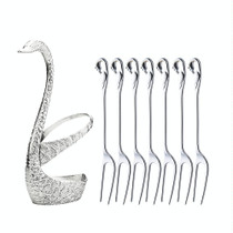 Swan Fruit Fork And Spoon Set Dessert Fork Fruit Fork Rack Tableware Wedding Gift, Colour: Silver Stripe With 6 Fork