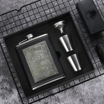 Portable Stainless Steel Hip Flask Set With Wine Glass Funnel, Style: 8OZ New Jack Patch Core