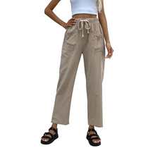 Women Color Cropped Straight-leg Pants with Laces (S)