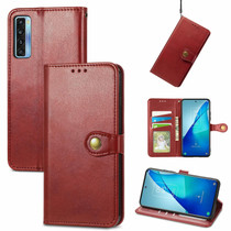 For TCL 20S Solid Color Leather Buckle Phone Case with Lanyard & Photo Frame & Card Slot & Wallet & Stand Function(Red)